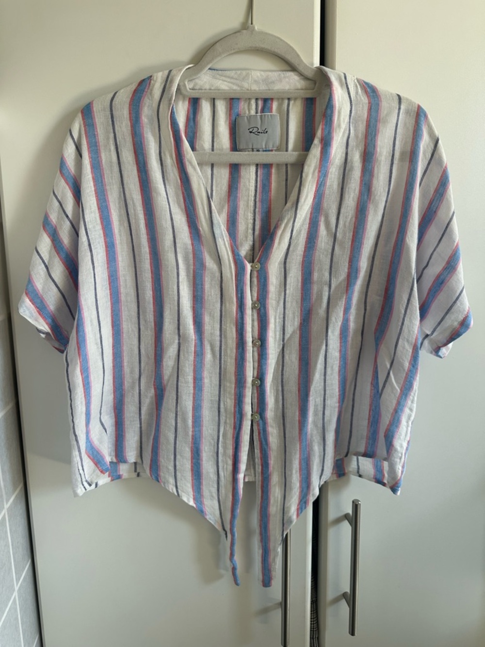 Rails White Button-Front Crop Blouse with Blue & Pink Stripes Size XS